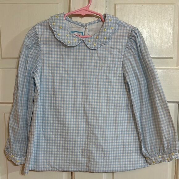 EUC red beans Blue Gingham Blouse with Yellow Accents size 6 - Picture 1 of 3